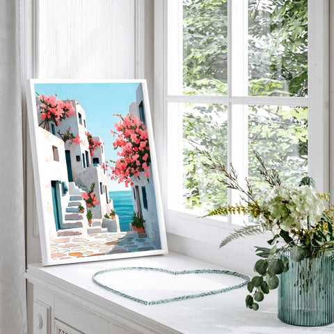 Bougainvillea Greek island watercolor print