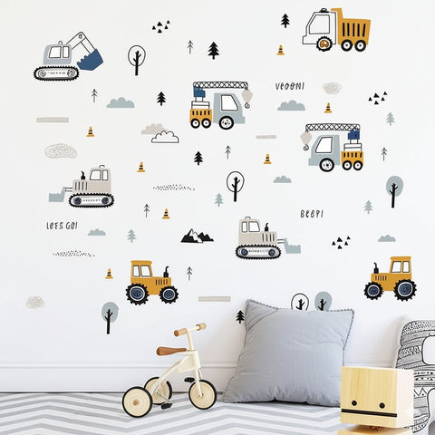 Boys room construction vehicle wall stickers
