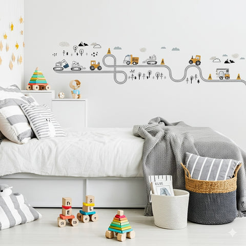 Boys room wall stickers with tractor and truck design
