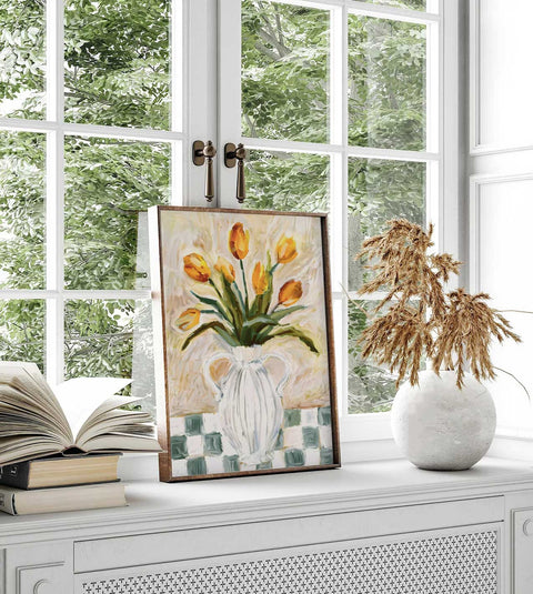 Bright and cheerful flower art poster for a modern home interior.