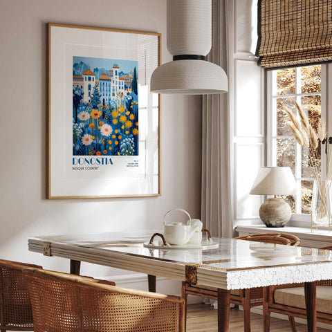 Bright floral city view Donostia wall art print