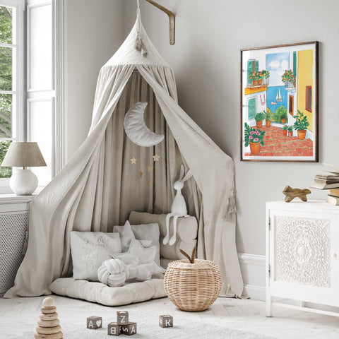 Bright floral courtyard in Mediterranean style watercolor

