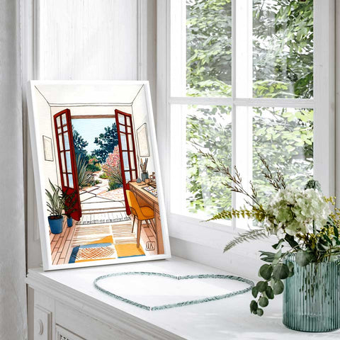 Bright garden path watercolor print