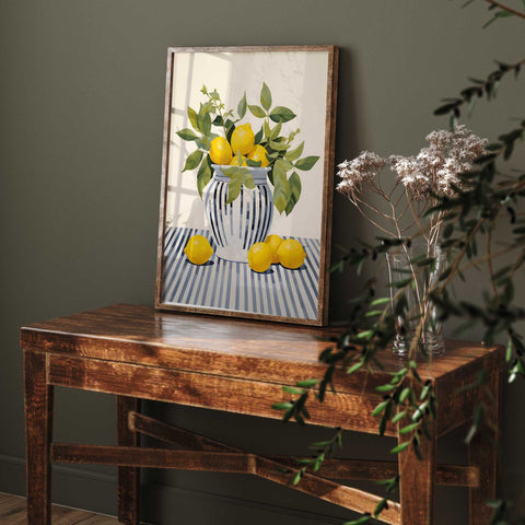 Bright lemons kitchen decor poster