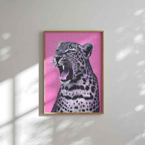 Bright pink, black, and white color palette in a sophisticated animal print.