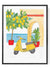 Bright yellow Vespa parked near lemon tree by coastal archway