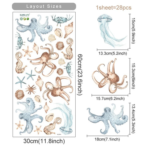 Brown Octopus Nursery Decal