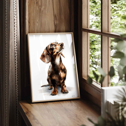 Brown dachshund watercolor print