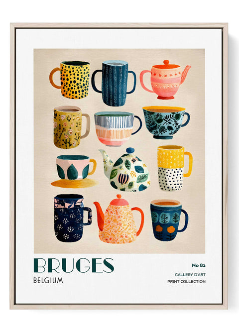 Bruges colorful teacup art print illustration