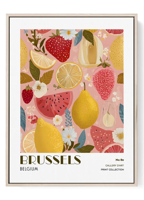 Brussels fruit illustration art print pink background