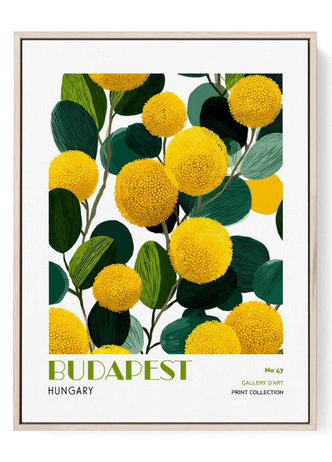 Budapest wall art print with yellow botanical flowers