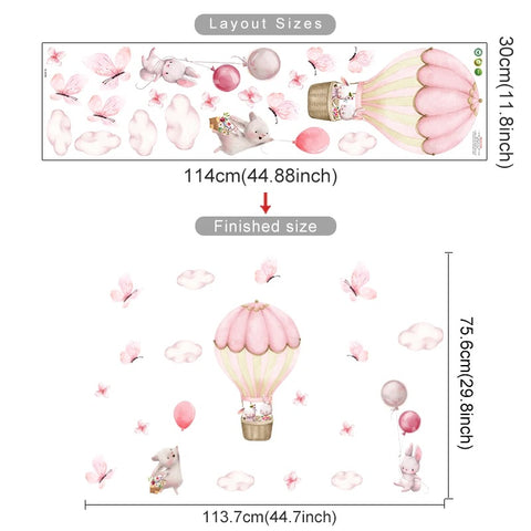 Bunny Hot Air Balloon Wall Stickers