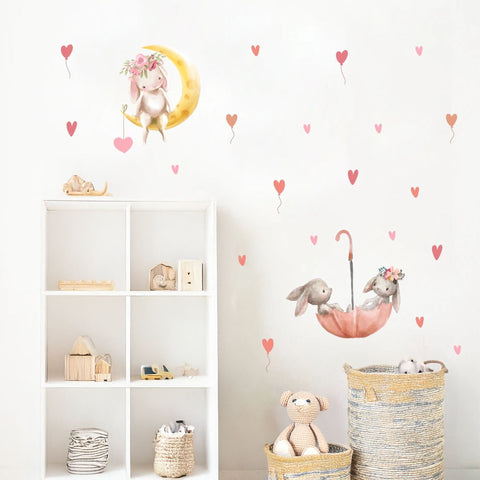 Bunny Pair in Umbrella Wall Art