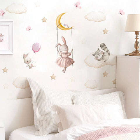 Bunny Swinging Moon Wall Decal