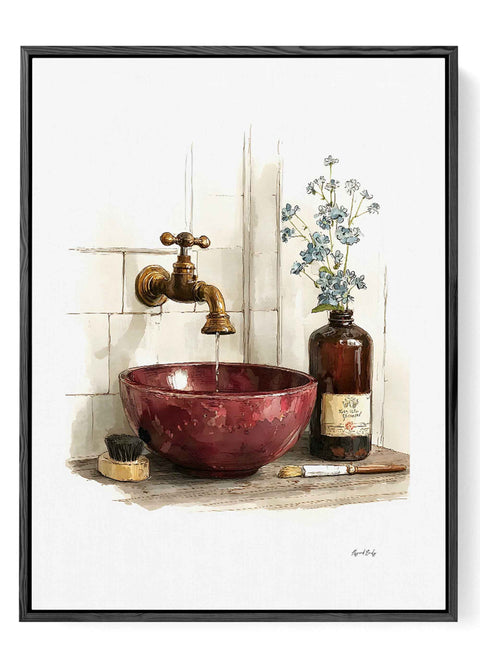 Bathroom Sink Wall Art Print - Burgundy Bowl Still Life