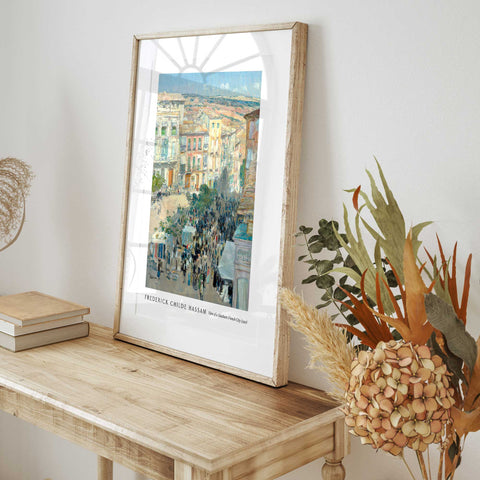 Bustling street scene hassam artwork