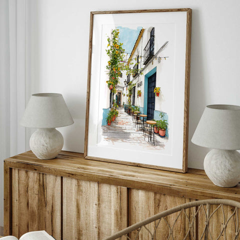 Café tables and flower pots