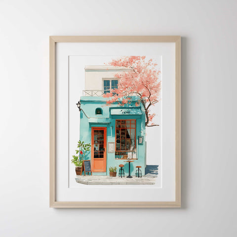 Café with spring tree