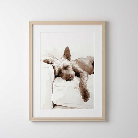 Calm dog watercolor painting soft neutral home decor