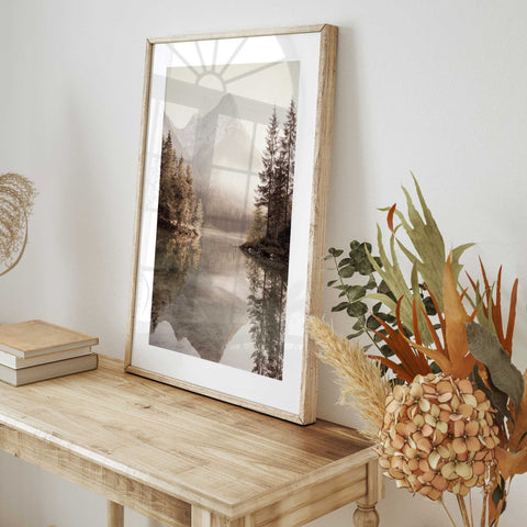 Calm lake reflection mountain poster