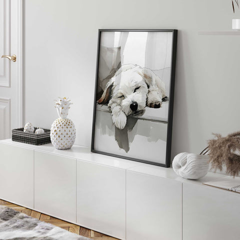 Calm puppy watercolor art neutral tones