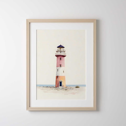 Calm seaside lighthouse pastel illustration