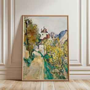 Canvas Print of a colorful Cézanne painting with houses and a path