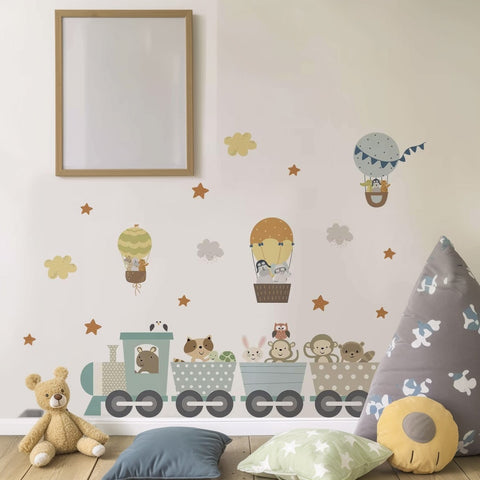 Cartoon animals train wall stickers