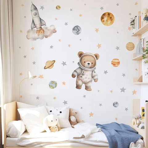 Cartoon bear astronaut wall art for children
