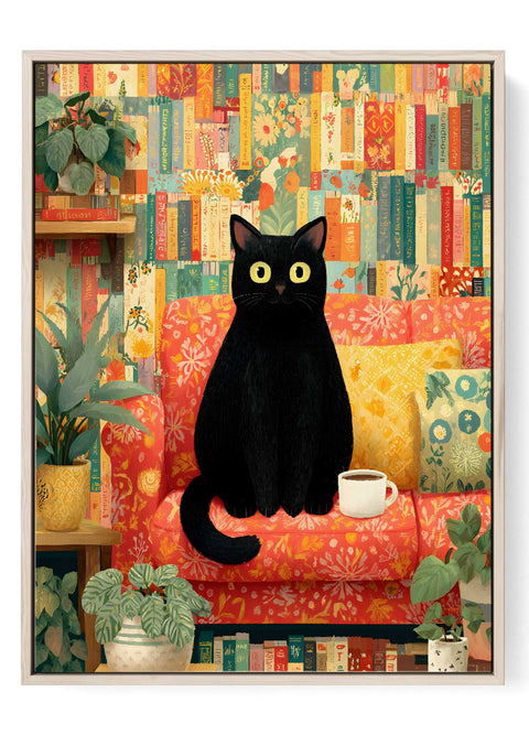Cat Wall Art Print black cat sofa