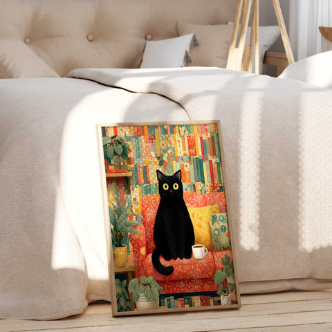 Cat lover print vibrant room illustration