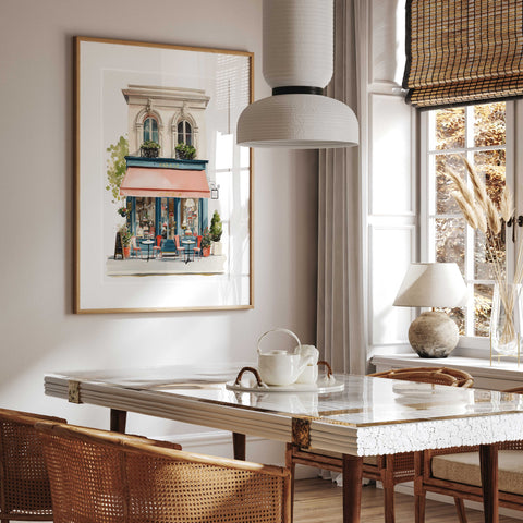 Charming Greek street watercolor poster