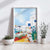 Charming Mykonos terrace scene in soft watercolor illustration