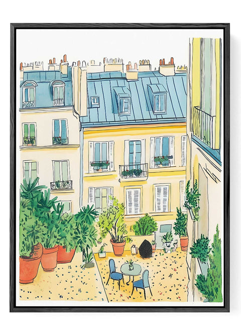 Charming Paris Courtyard – Unique Watercolor Art Print