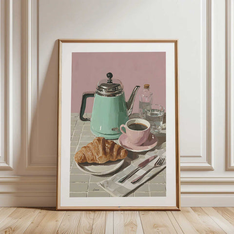 Charming and simple breakfast art poster for a modern home interior.