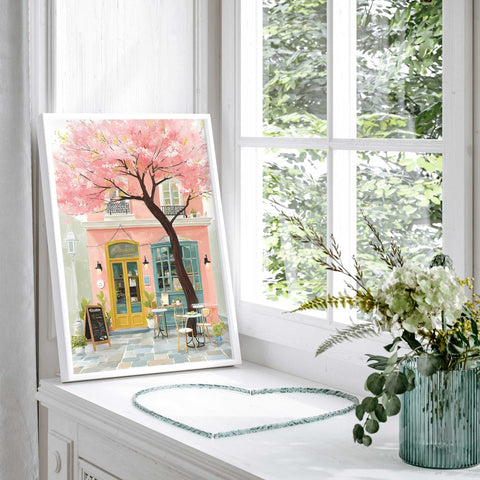 Cherry blossom French café art print