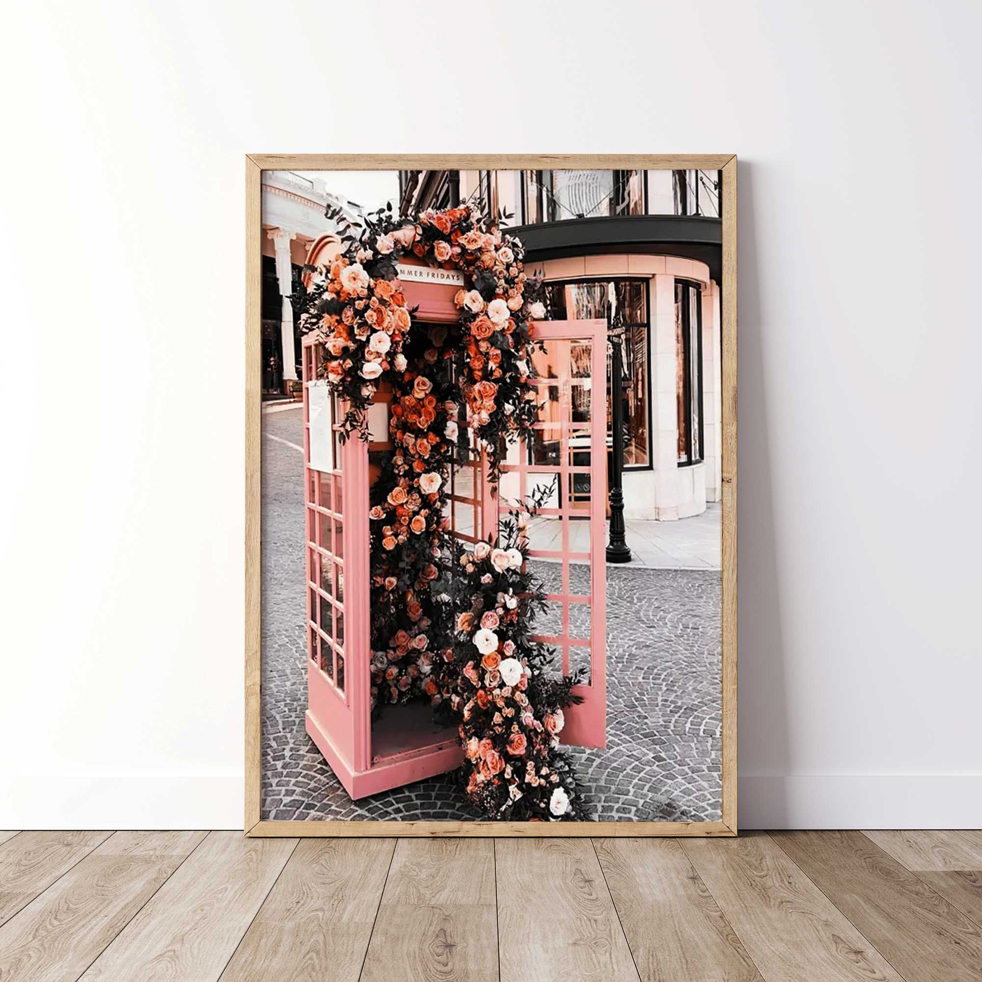 Floral Urban Art Poster - Parisian Rose Phone Booth | OakPoster.com ...