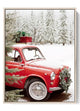 Vintage Christmas Red Car Poster Canvas Wall Art Holiday Decor