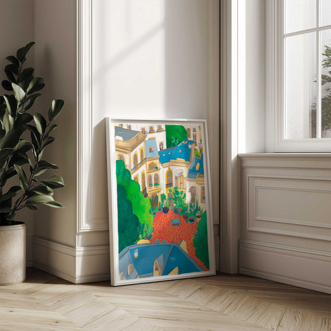 Classic Architecture Print – Courtyard & Plants Decor

