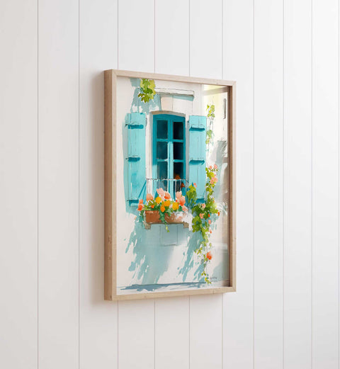 Classic European window sill with terracotta planter box art print
