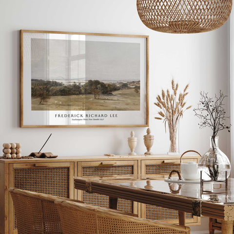 Classic pastoral wall art with sheep and rolling meadow