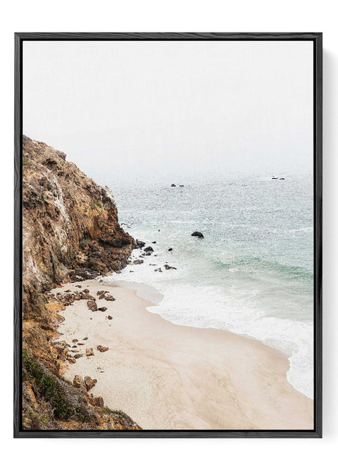 Cliff beach sandy shore rocks print