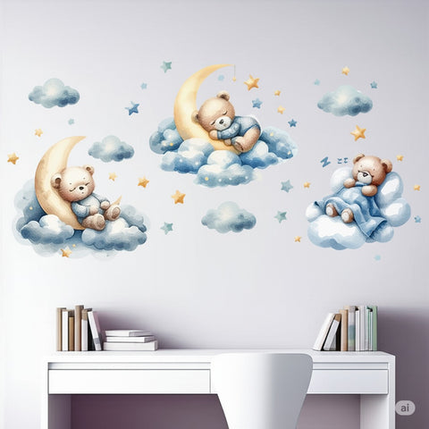 Cloud and bear baby room decals