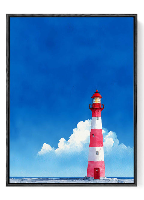 Coastal lighthouse artwork blue sky