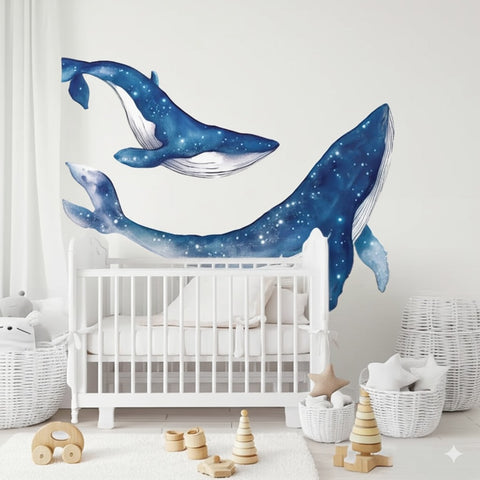Removable ocean-themed whale wall art for living rooms