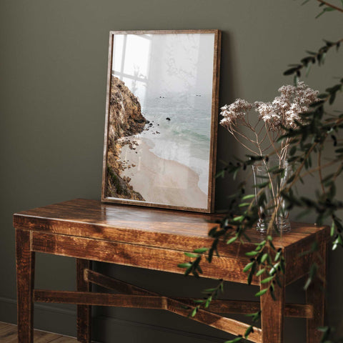 Coastal rocks sandy beach poster print