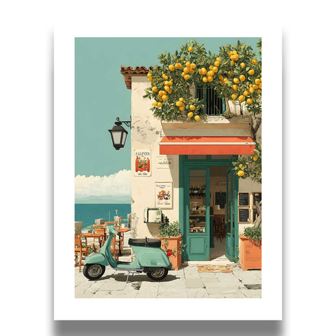 Coastal village café lemon tree wall art