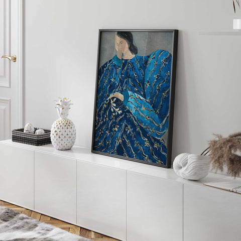 Cobalt blue botanical dress artwork