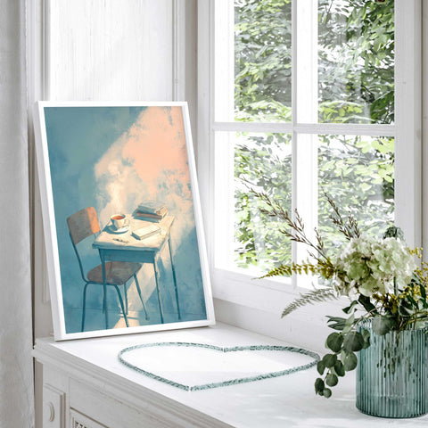 Coffee and books watercolor wall art