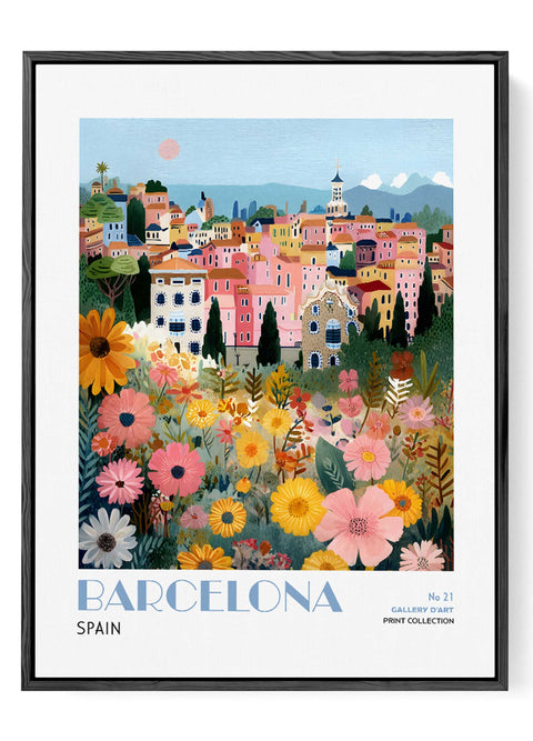 Colorful Barcelona architecture art poster